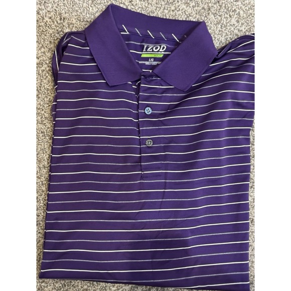 IZOD PERFORMANCE GOLF - MEN'S PURPLE STRIPED POLO SHIRT -‎ SIZE L - Picture 2 of 2